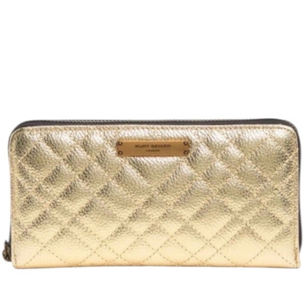 Kurt Geiger London Gold Metallic Quilted Zip-Around Wallet - Picture 10 of 10